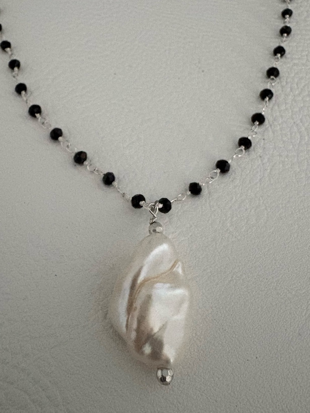 Handcrafted Quartz Rosary Style Beaded Necklace with a Baroque Pearl Pendant